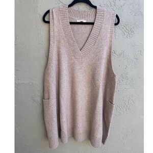 Tea N Rose Womens Tan Oversized Sweater Vest M/Lg Pockets Minimalist Layering